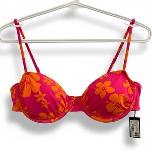 Garage | Floral Pink and Orange Women's Bikini Top Hawaiian Style